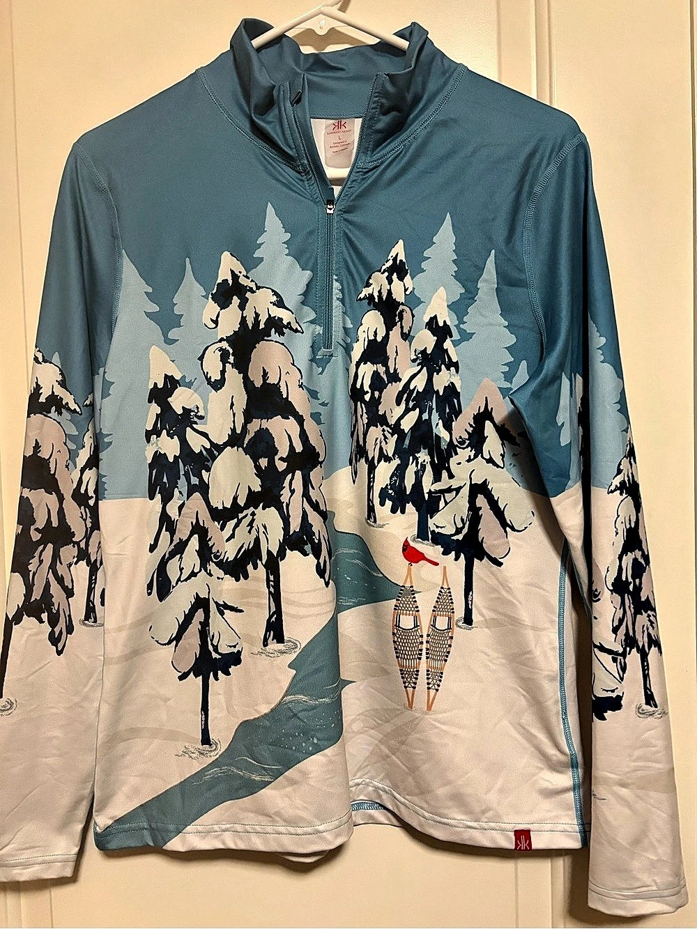 🎿🎿⛷️⛷️Krimson Klover Maple 1/4 Zip Base Layer Top Blue & Cream Large